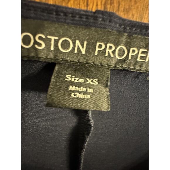 Boston Proper Blouse XS Navy Blue Peplum Top Rhinestones Travel Slinky Luxury - Picture 3 of 6